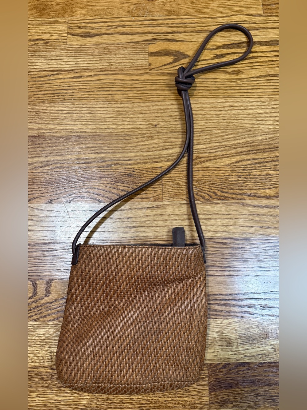 Vintage Fossil Straw Weave Crossbody Bag Brown Knotted Leather Strap GUC Boho